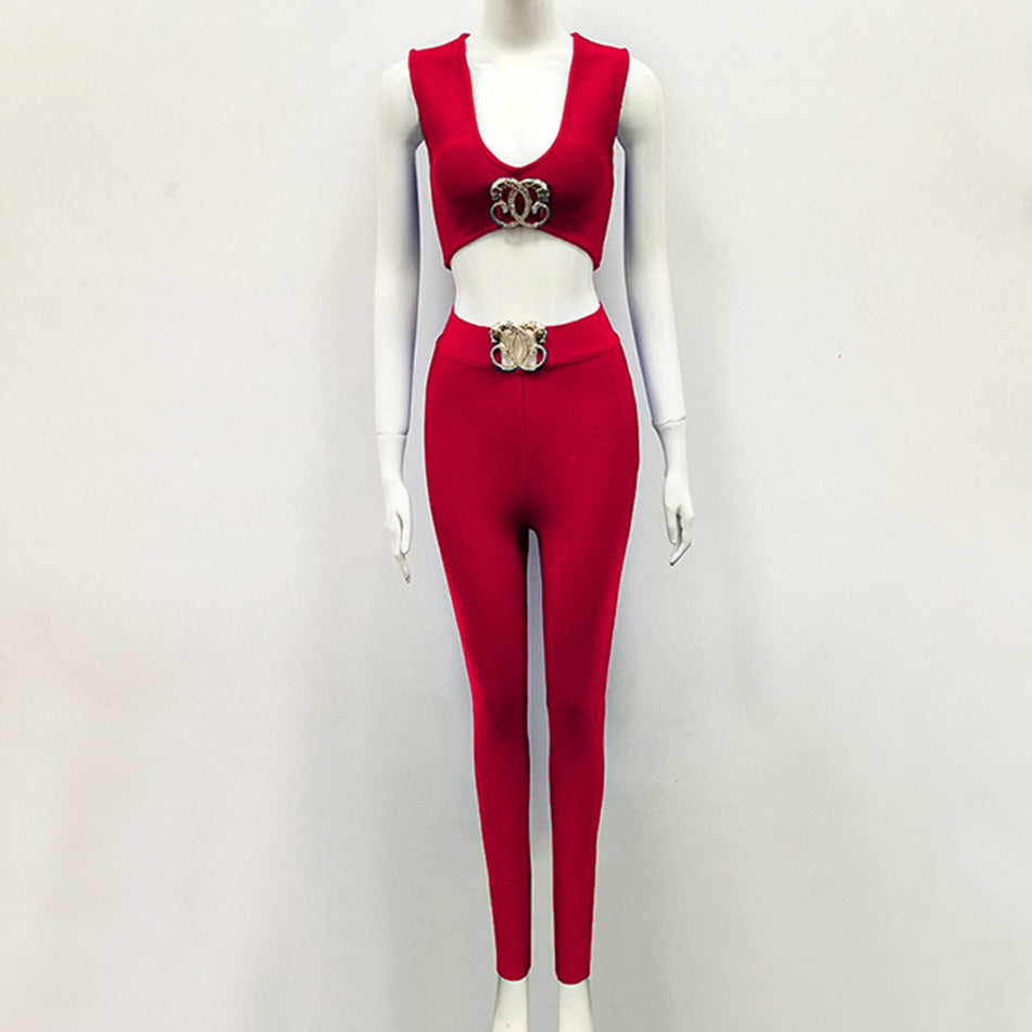 Sexy vest bandage feet pants two piece set