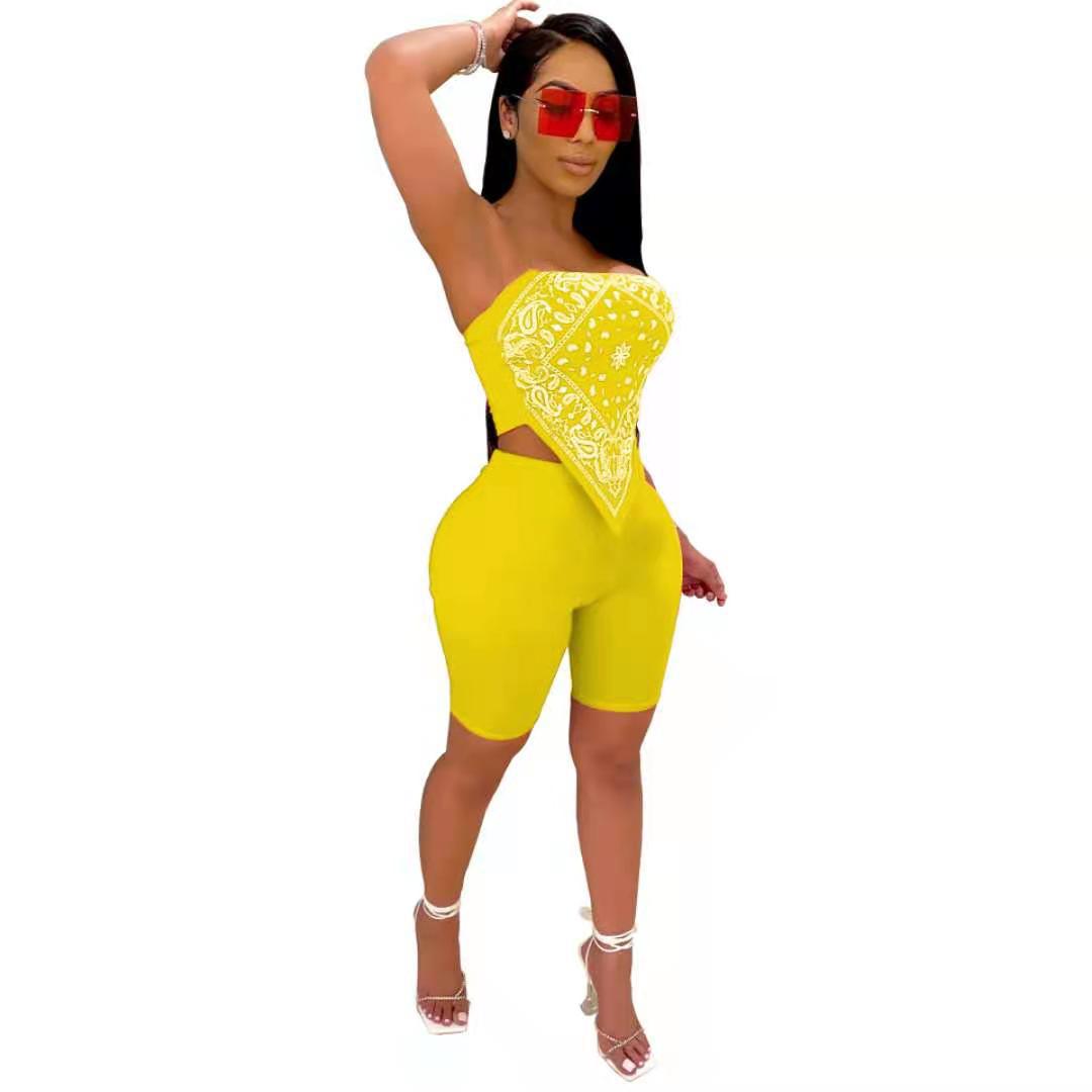 Women'S Nightclub Sexy Printed Bandeau Bandanna Two Piece Set