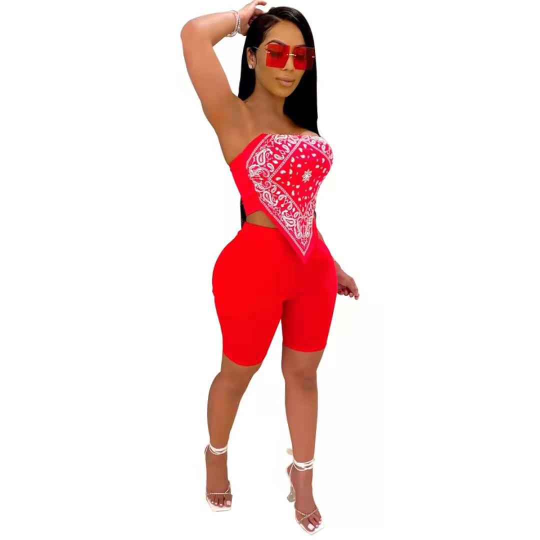 Women'S Nightclub Sexy Printed Bandeau Bandanna Two Piece Set