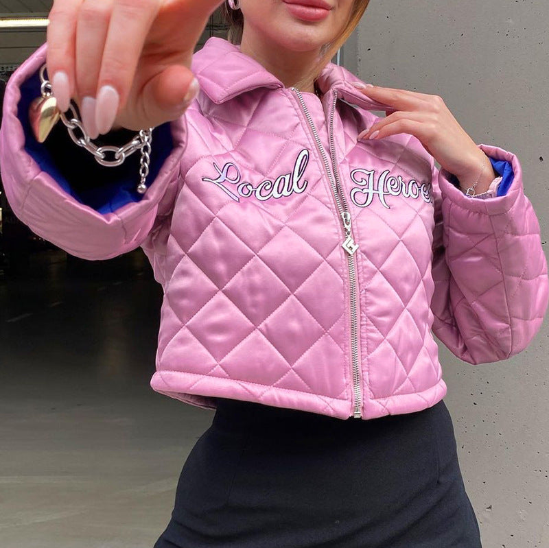 Solid Color Letter Embroidered Casual Jacket