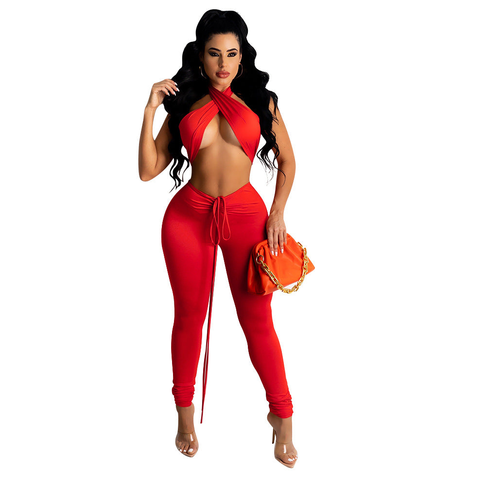 Fashion Sexy Women Two-Piece Wrap Breast Trousers